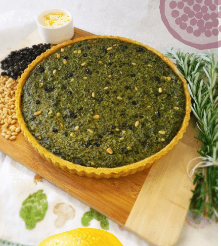 Featured image for “Maggie Beer’s Kale and pinenut tart with chickpea crust and lemon crème fraiche”